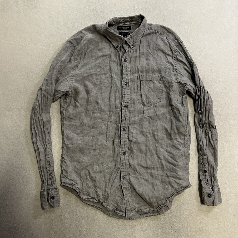 Banana Republic Shirt Men's Medium Gray Linen Button Down Long Sleeve Camden Fit